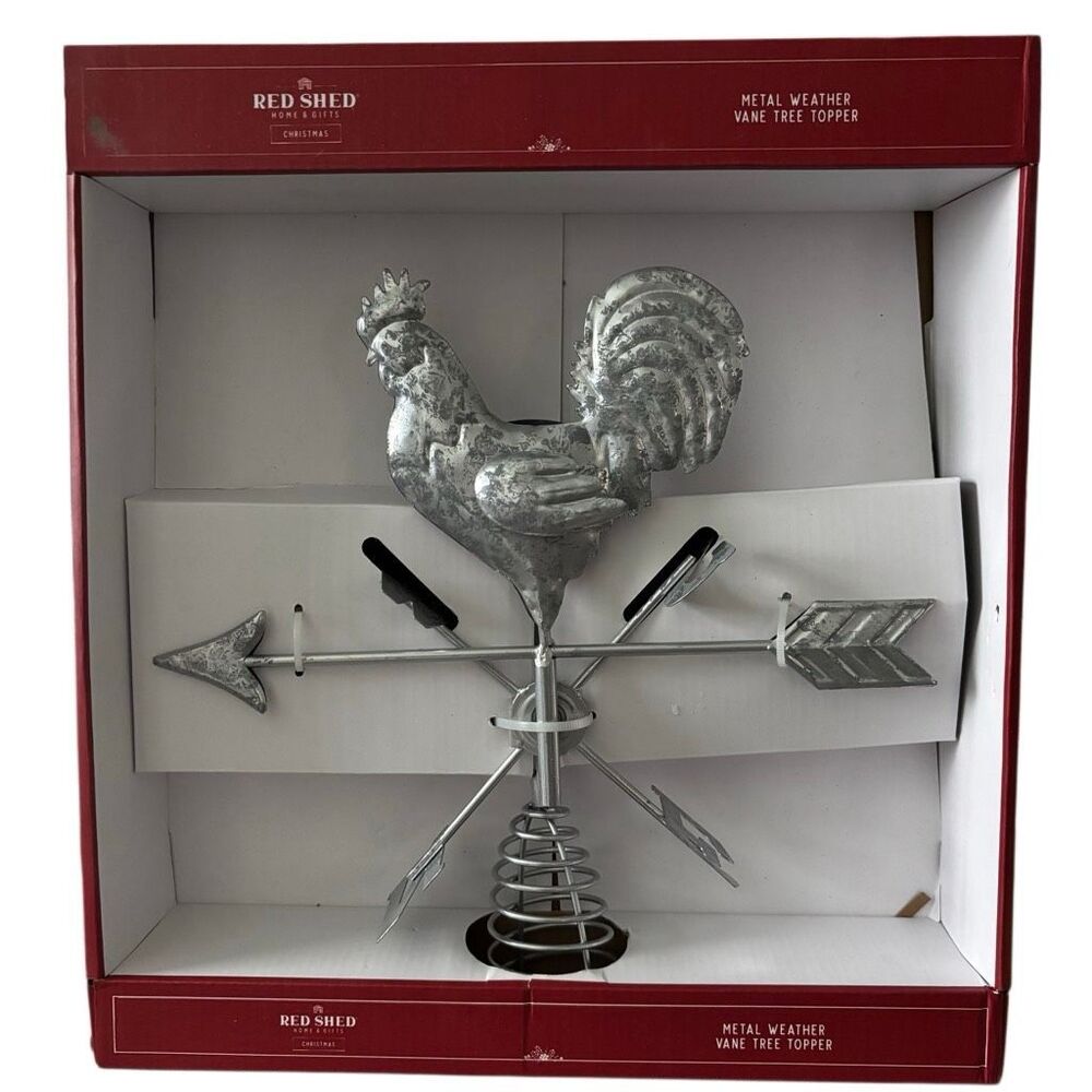 Red Shed Rooster Metal Weather Vane Tree Topper *New*